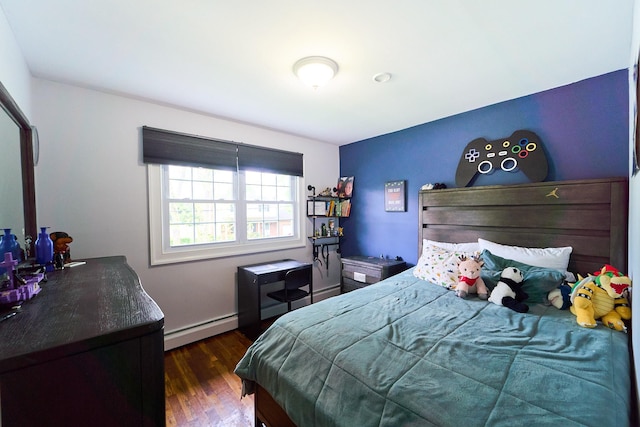 2 Hawthorne St, Farmingdale, NY 11735 - bedroom with a baseboard radiator, wood finished floors, and baseboards