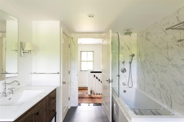 620 Rte 343, Millbrook, NY 12545 - full bath with vanity, a combined bath / shower with rainfall shower, and tile patterned floors