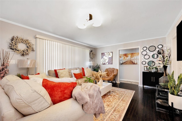 15 W Forest Ave, Freeport, NY 11520 - living area featuring ornamental molding, dark wood-type flooring, and baseboards