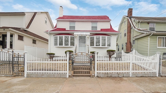 103-24 Farmers Blvd, Hollis, NY 11423 - view of front facade featuring a gate, a fenced front yard, and a chimney