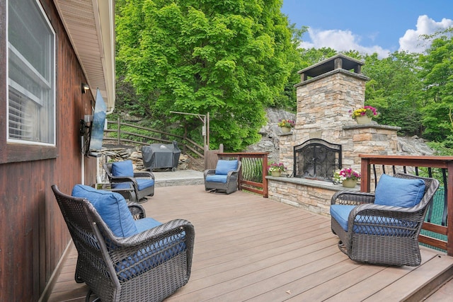 49 Brook Trl, Greenwood Lake, NY 10925 - deck with an outdoor stone fireplace and area for grilling