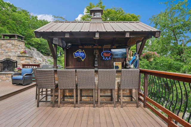 49 Brook Trl, Greenwood Lake, NY 10925 - wooden deck with a fireplace and a gazebo