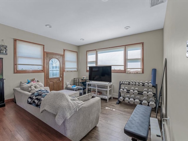 4 Whitebirch Ln, Commack, NY 11725 - living room featuring wood finished floors, baseboards, and recessed lighting