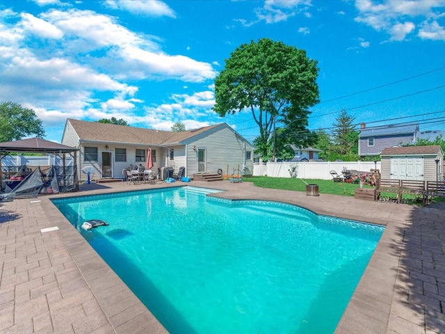 4 Whitebirch Ln, Commack, NY 11725 - view of swimming pool featuring a gazebo, a patio, and a fenced backyard