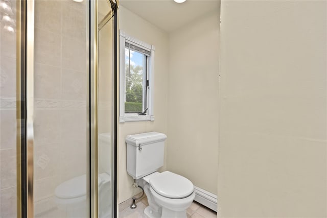 21 Arizona Ave, Syosset, NY 11791 - full bath with toilet, a baseboard radiator, a shower stall, and tile patterned flooring