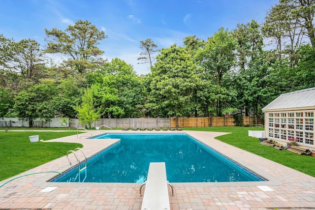 1138 Carlls Straight Path, Dix Hills, NY 11746 - view of pool with a patio, view of scattered trees, and a diving board