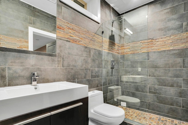 1138 Carlls Straight Path, Dix Hills, NY 11746 - bathroom featuring tile walls, toilet, a tile shower, and vanity
