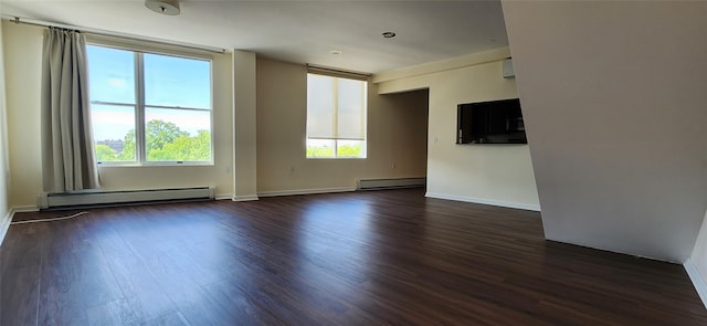 355 Kings Hwy Unit 5C, Brooklyn, NY 11223 - unfurnished room featuring baseboard heating, dark wood-style flooring, a baseboard heating unit, and baseboards