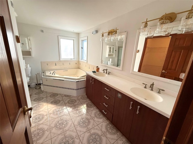 118 White Brg, Middletown, NY 10940 - bathroom with toilet, a garden tub, double vanity, tile patterned floors, and a walk in closet