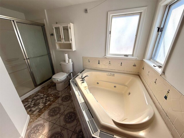 118 White Brg, Middletown, NY 10940 - full bath featuring toilet, a stall shower, a whirlpool tub, and tile patterned floors