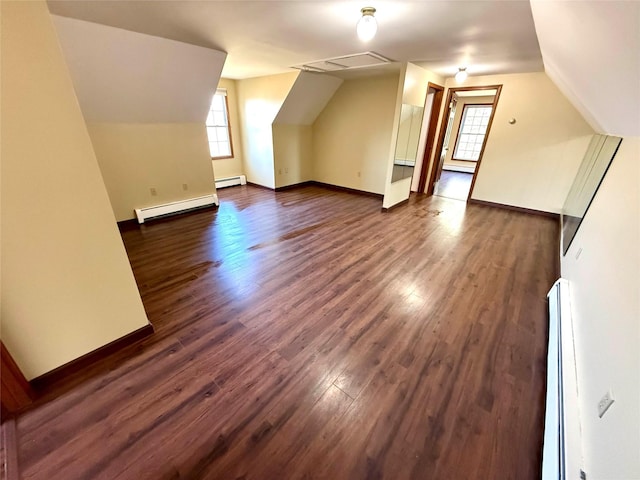 118 White Brg, Middletown, NY 10940 - bonus room featuring a baseboard radiator, lofted ceiling, dark wood-type flooring, and baseboards