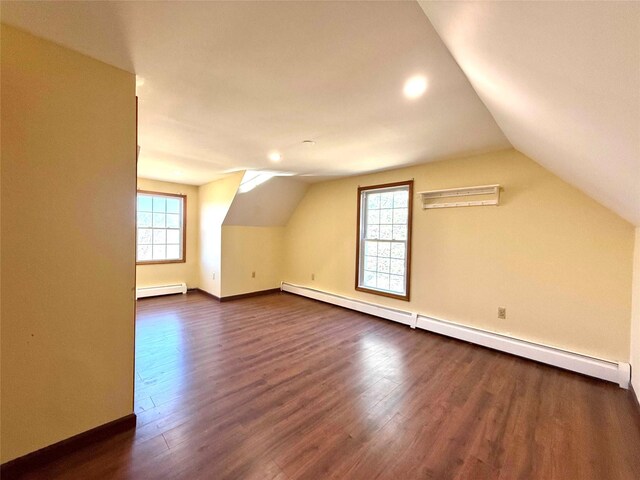 118 White Brg, Middletown, NY 10940 - additional living space with baseboard heating, lofted ceiling, dark wood-style floors, baseboards, and recessed lighting