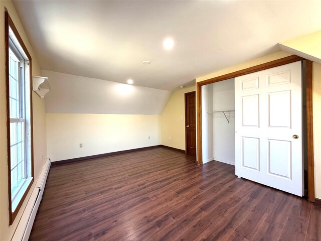 118 White Brg, Middletown, NY 10940 - bonus room with dark wood finished floors, baseboards, vaulted ceiling, recessed lighting, and a baseboard radiator