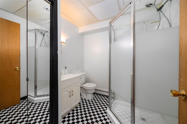 252 Rokeby Rd, Red Hook, NY 12571 - full bathroom with tile patterned floors, baseboard heating, a stall shower, and vanity