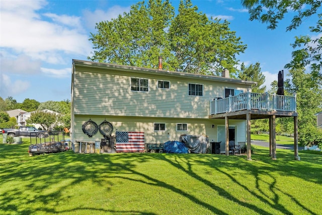19 Decker Dr, Washingtonville, NY 10992 - back of house featuring a wooden deck, a yard, and a chimney