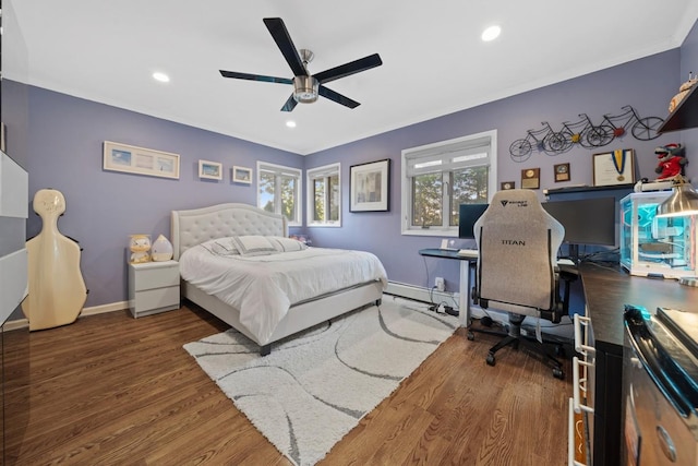 3 Deb St, Plainview, NY 11803 - bedroom with wood finished floors, baseboards, recessed lighting, an office area, and a ceiling fan