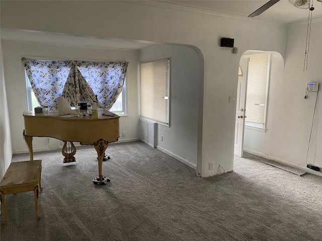 1646 Troy Ave, Brooklyn, NY 11234 - interior space with ceiling fan, arched walkways, ornamental molding, and baseboards