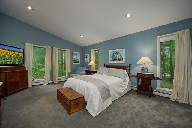 31 Greenlawn Rd, Katonah, NY 10536 - bedroom featuring carpet flooring, lofted ceiling, a baseboard radiator, and recessed lighting