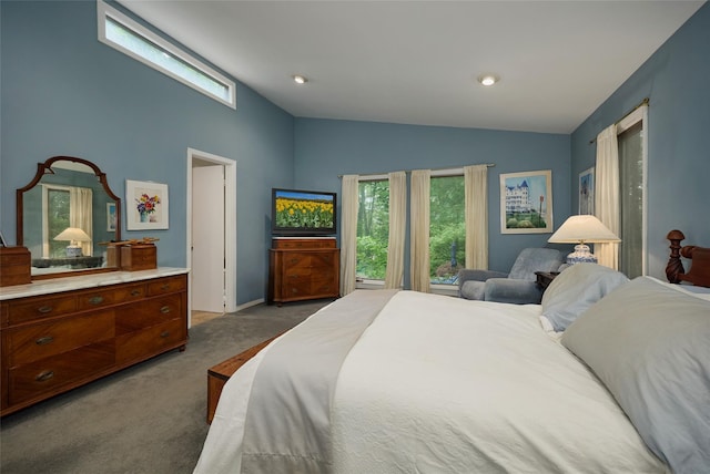 31 Greenlawn Rd, Katonah, NY 10536 - bedroom with dark carpet and lofted ceiling