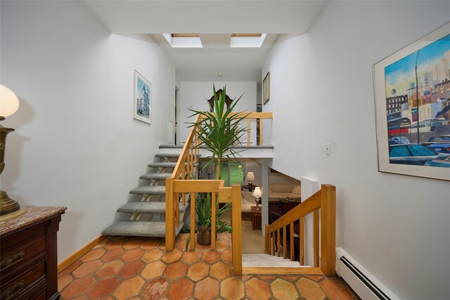 31 Greenlawn Rd, Katonah, NY 10536 - stairway featuring baseboard heating, a skylight, and baseboards