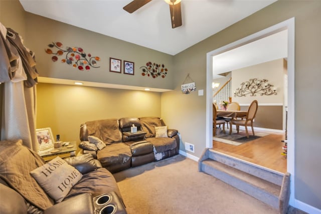 1623 Washington Ave, Bohemia, NY 11716 - carpeted living room featuring ceiling fan and baseboards