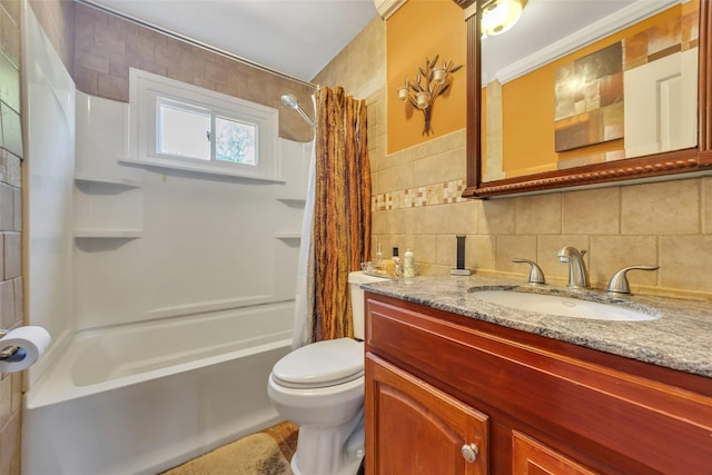 1623 Washington Ave, Bohemia, NY 11716 - full bathroom with vanity, shower / tub combo, toilet, and tile walls