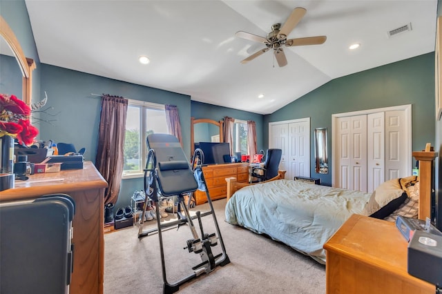 1623 Washington Ave, Bohemia, NY 11716 - bedroom featuring vaulted ceiling, multiple closets, carpet, recessed lighting, and a desk