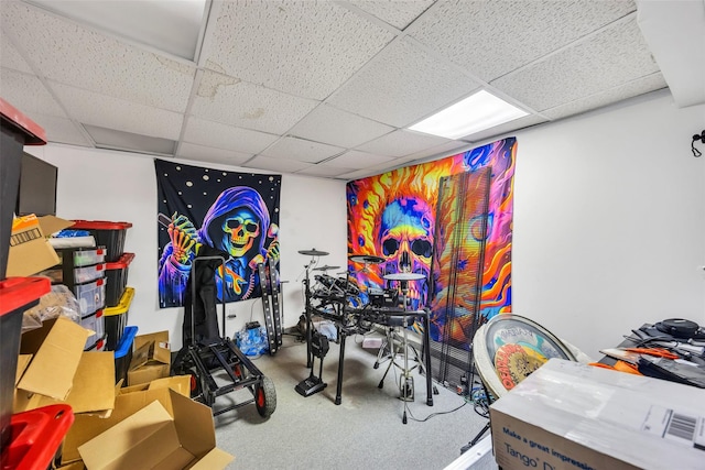 1623 Washington Ave, Bohemia, NY 11716 - recreation room featuring a paneled ceiling and carpet floors