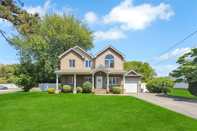1623 Washington Ave, Bohemia, NY 11716 - traditional home featuring asphalt driveway, stone siding, a garage, and covered porch