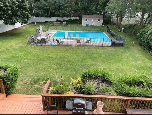 1623 Washington Ave, Bohemia, NY 11716 - view of pool featuring a wooden deck, a fenced backyard, and grilling area