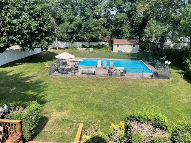 1623 Washington Ave, Bohemia, NY 11716 - view of pool with a fenced backyard, a patio, and an outbuilding