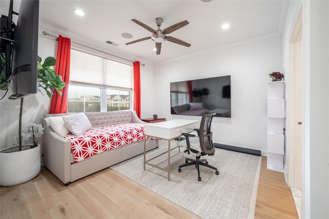 5 Brentwood Cir, Danbury, CT 06810 - bedroom with crown molding, light wood-type flooring, recessed lighting, and a ceiling fan