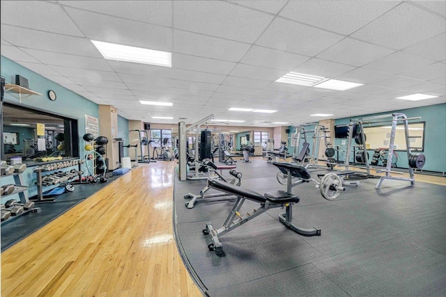 110 Pearsall Dr Unit 3B, Mount Vernon, NY 10552 - exercise room with a drop ceiling and wood finished floors