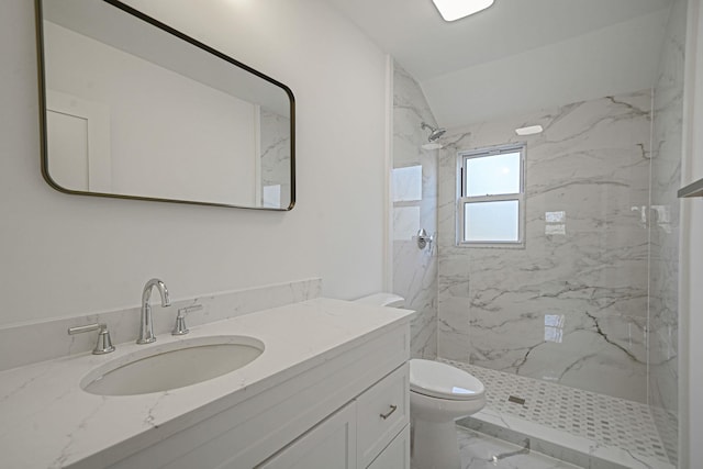 2939 N Wading River Rd, Wading River, NY 11792 - full bathroom featuring marble finish floors, toilet, vanity, and a marble finish shower