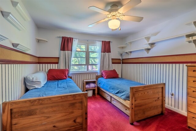 4 Pak Ct, East Setauket, NY 11733 - bedroom featuring carpet, ceiling fan, and wainscoting