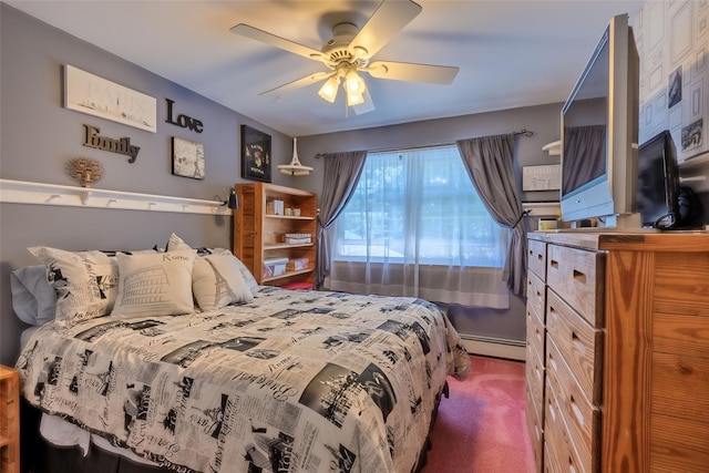 4 Pak Ct, East Setauket, NY 11733 - bedroom featuring a baseboard heating unit, carpet, and ceiling fan