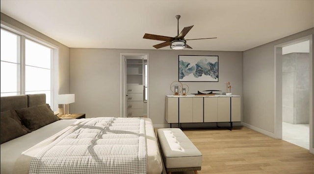 2 Henry St, Great Neck, NY 11023 - bedroom with light wood-style flooring, a ceiling fan, and baseboards