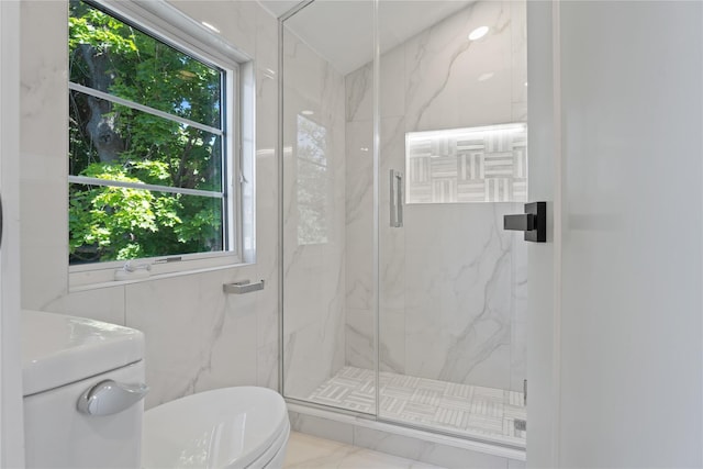 2 Henry St, Great Neck, NY 11023 - bathroom with toilet, a marble finish shower, and marble finish floors