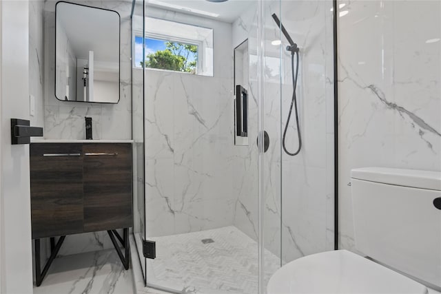 2 Henry St, Great Neck, NY 11023 - full bath featuring toilet, marble finish flooring, vanity, and a marble finish shower