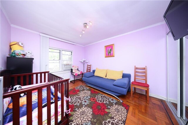 2179 E 26th St, Brooklyn, NY 11229 - bedroom featuring crown molding and cooling unit