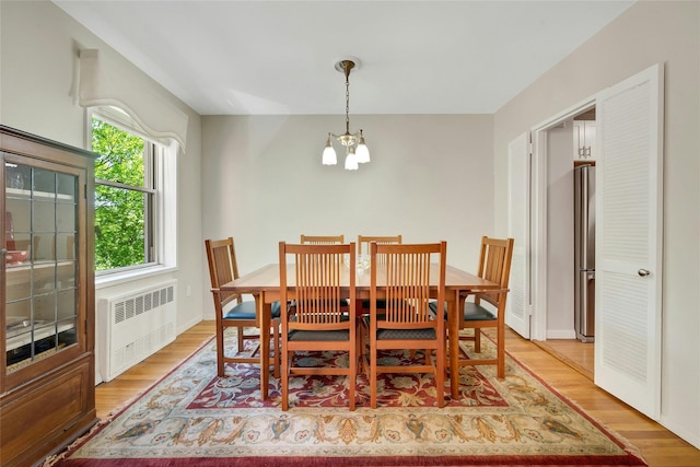177 E Hartsdale Ave Unit 5L, Hartsdale, NY 10530 - dining room featuring radiator, a chandelier, and light wood finished floors