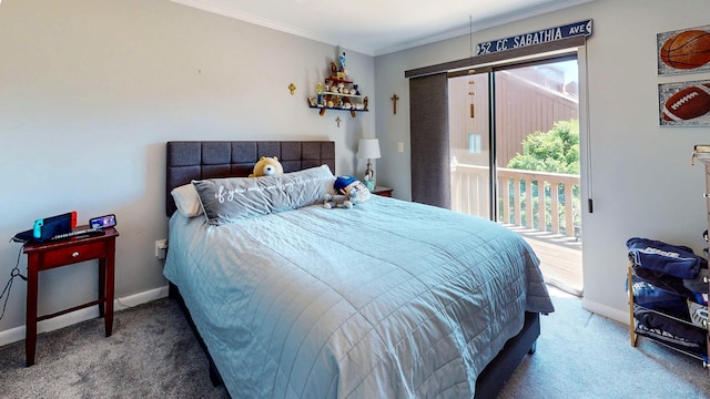 235 Panorama Ct, Poughkeepsie, NY 12603 - carpeted bedroom with access to exterior, crown molding, and baseboards