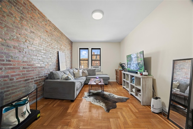 1372 Shakespeare Ave Unit 3A, Bronx, NY 10452 - living room with brick wall, baseboards, and cooling unit