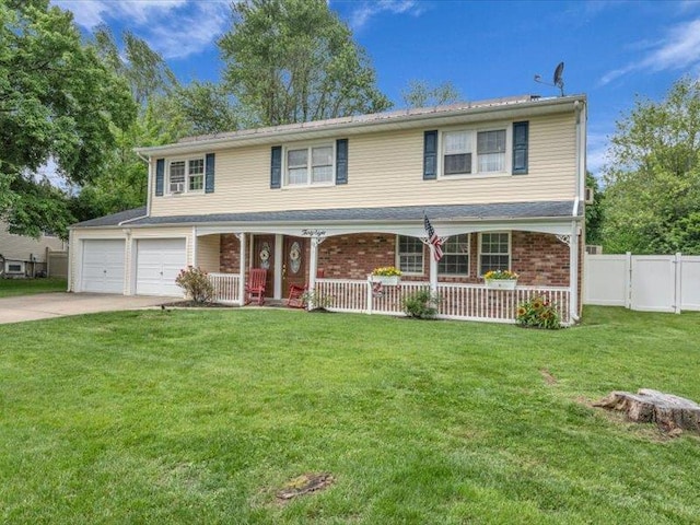 38 Nadine Ln, Port Jefferson Station, NY 11776 - traditional-style house with a porch, driveway, a garage, and brick siding