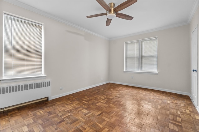 640 W 231st St Unit 2D, Bronx, NY 10463 - unfurnished room with radiator, a ceiling fan, baseboards, and ornamental molding