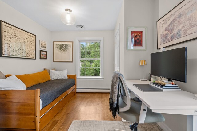 63 Liberty St, Beacon, NY 12508 - office area featuring wood finished floors and a baseboard radiator