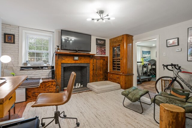 63 Liberty St, Beacon, NY 12508 - office area with wood finished floors and a fireplace