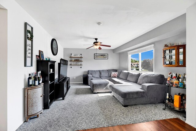 10 Point Cir S Unit 10, Coram, NY 11727 - living room featuring a ceiling fan and wood finished floors