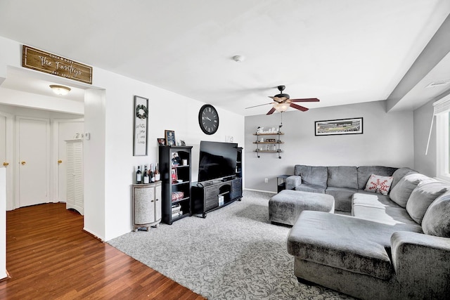 10 Point Cir S Unit 10, Coram, NY 11727 - living room with a ceiling fan and dark wood-type flooring