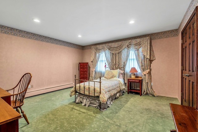 8 Victor Ln, Woodbury, NY 11797 - bedroom with a baseboard radiator, carpet flooring, recessed lighting, and baseboards